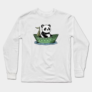 Cute Panda Driving Small Boat Ship Long Sleeve T-Shirt